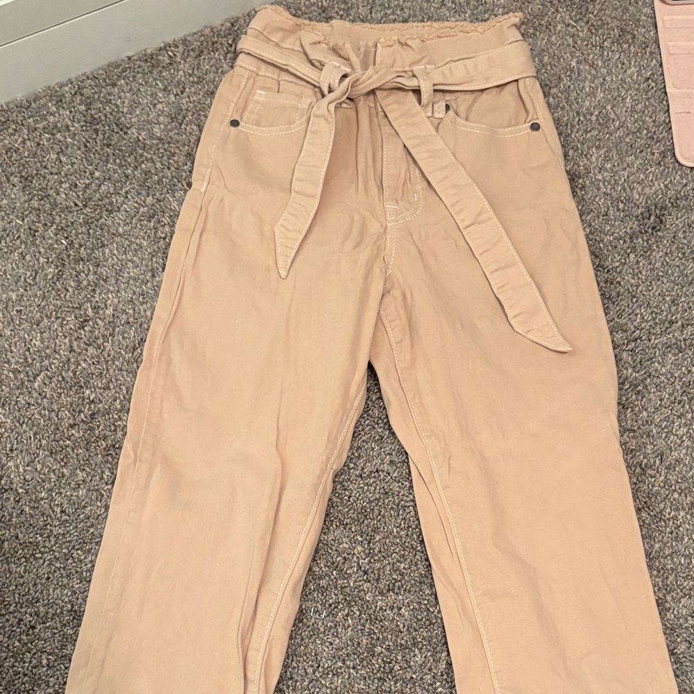 Forever 21 Cream Paperbag Waist Wide Leg Pants